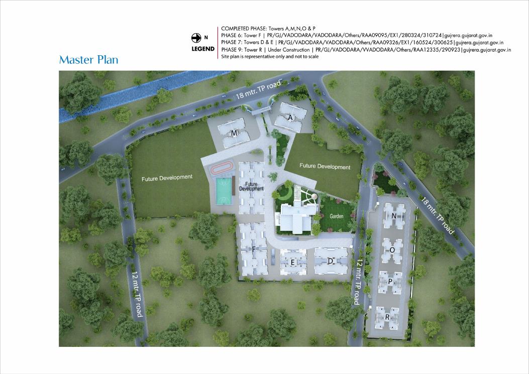 Pratham Bluets master plan showing Tower E near the central garden and clubhouse